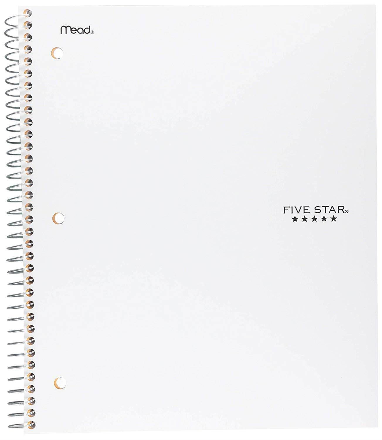 Five Star Spiral Notebooks, 1 Subject, College Ruled Paper, 100 Sheets, 11" x 8-1/2, 6 Pack (38052)