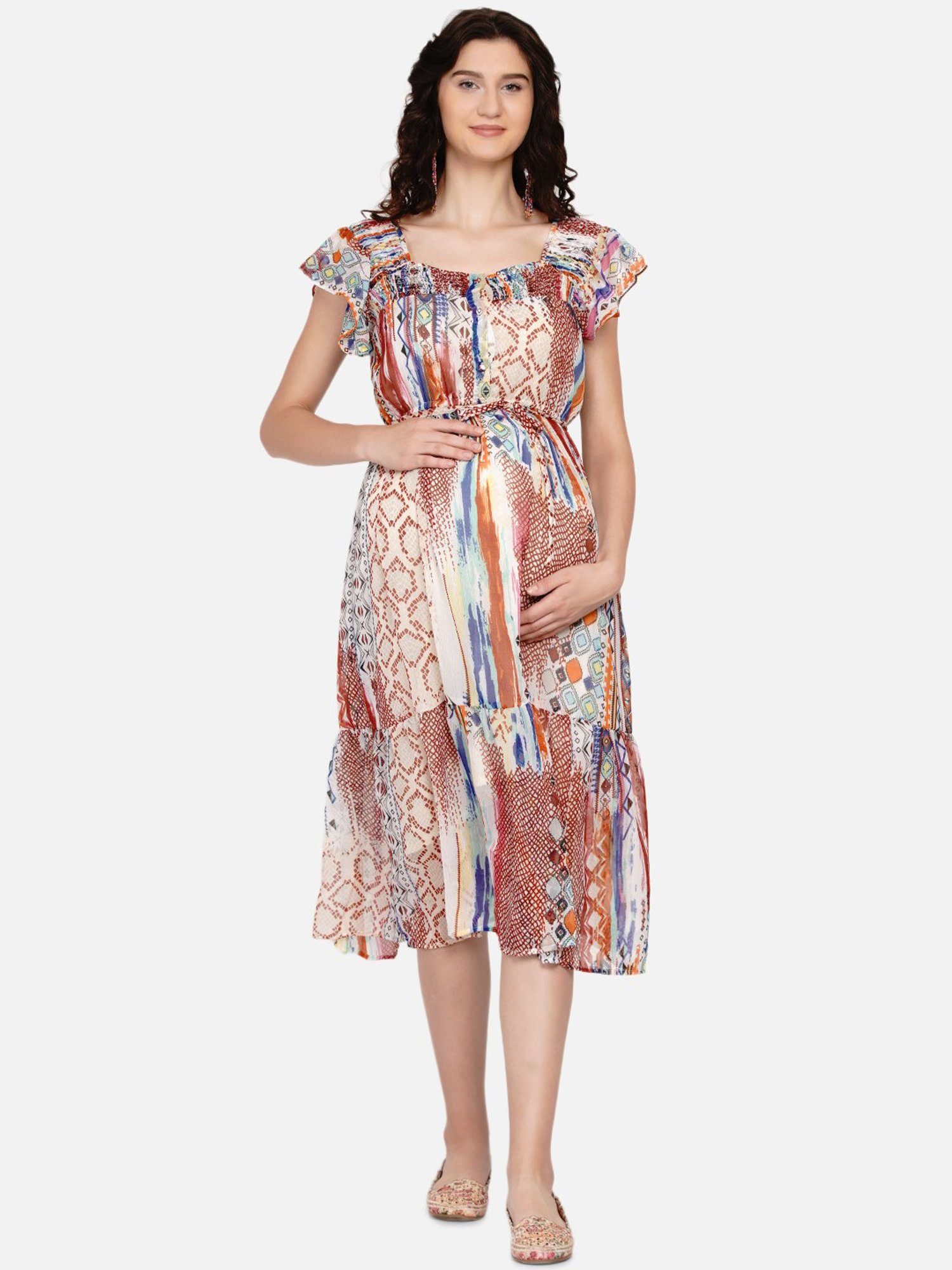 Mine4Nine Multicolor Printed Maternity Dress