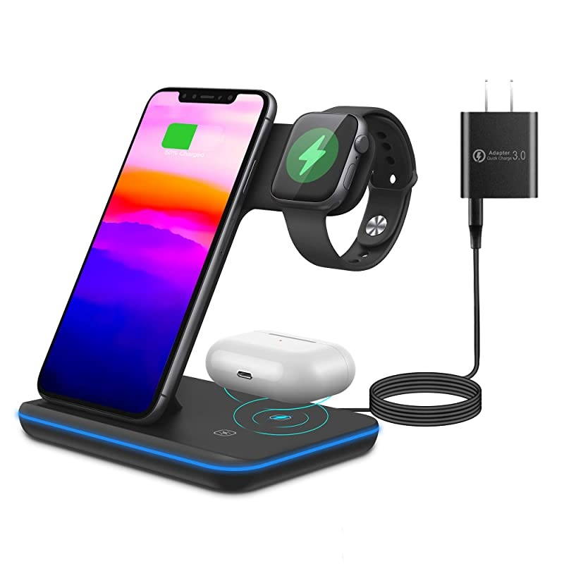 3 in 1 Wireless Charger,  Fast Wireless Charging Station for iPhone 11 Series/XS MAX/XR/XS/X/8P, Compatible with Apple Watch 6/SE/5/4/3/2/1 Airpod 2/Pro
