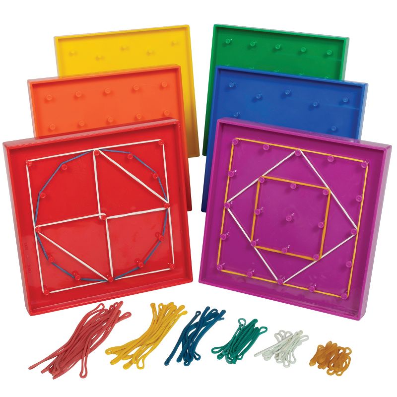 Edx Education Double-Sided Geoboard Set - Set of 6 with Rubber Bands