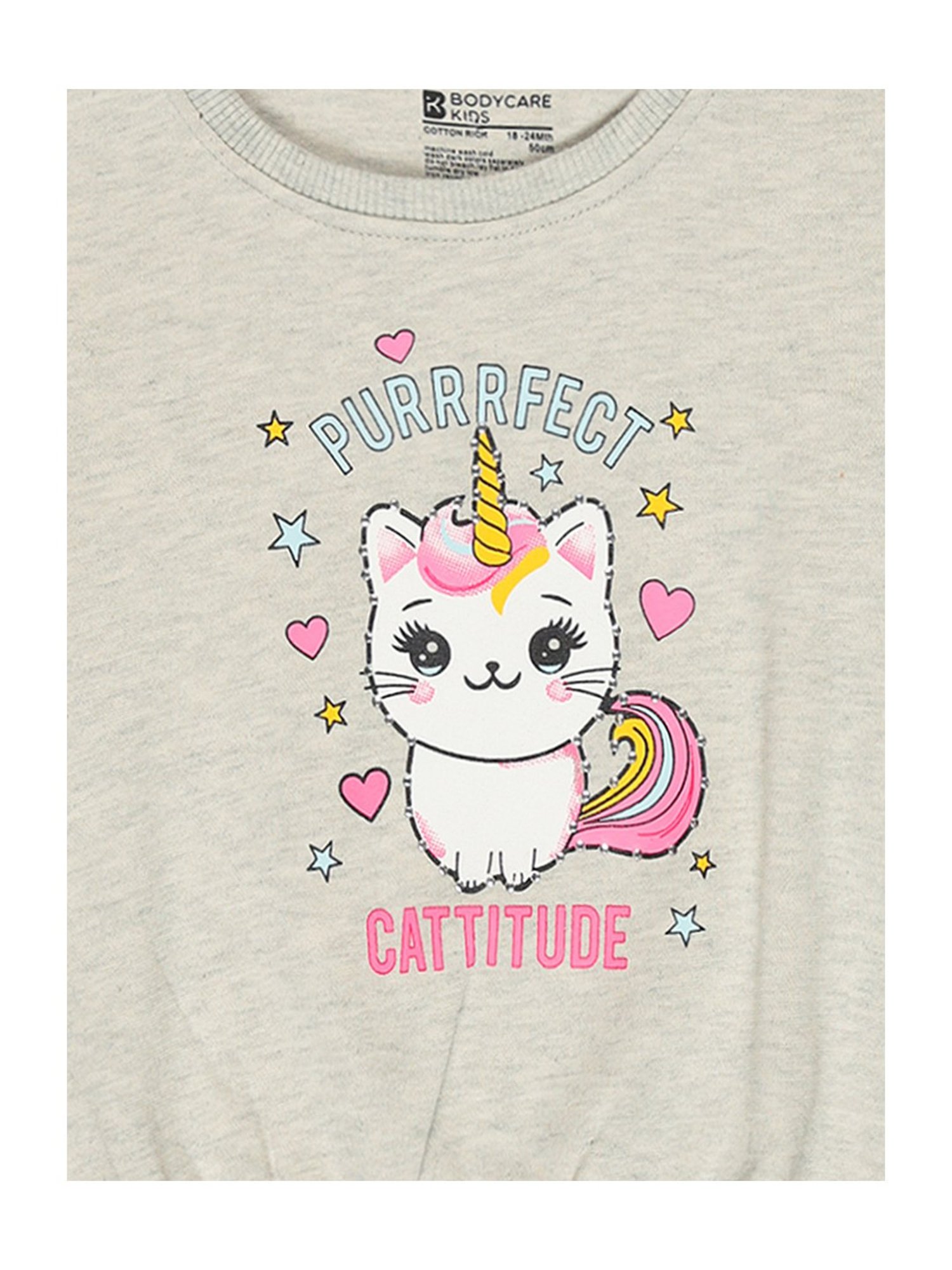 Bodycare Kids Grey Melange Embellished Full Sleeves Sweatshirt