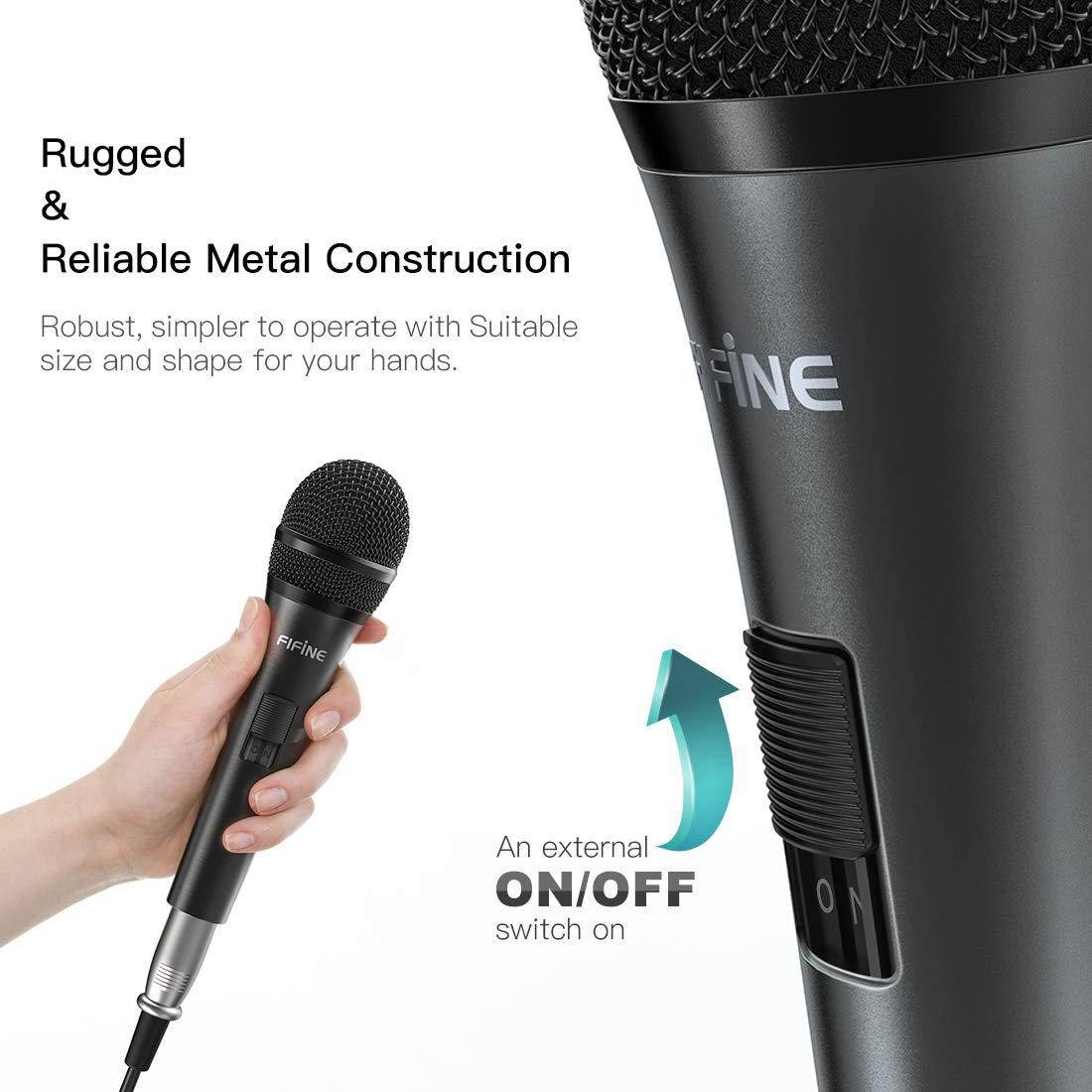 Karaoke Microphone,Fifine Dynamic Vocal Microphone for Speaker,Wired Handheld Mic with On/Off Switch and14.8ft Detachable Cable.(K6)