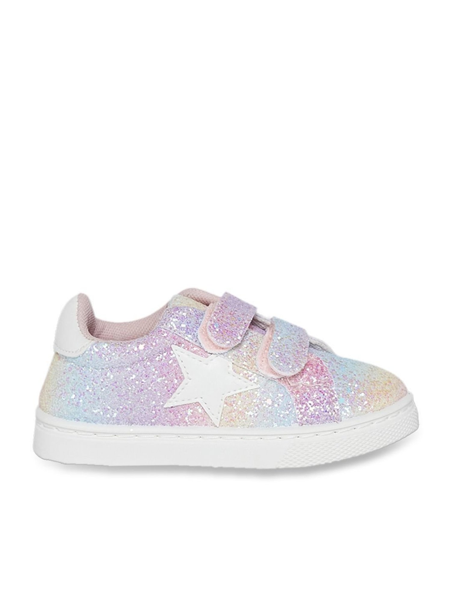 Tiny Bugs Girls Off White & Pink Party Wear Slip Ons