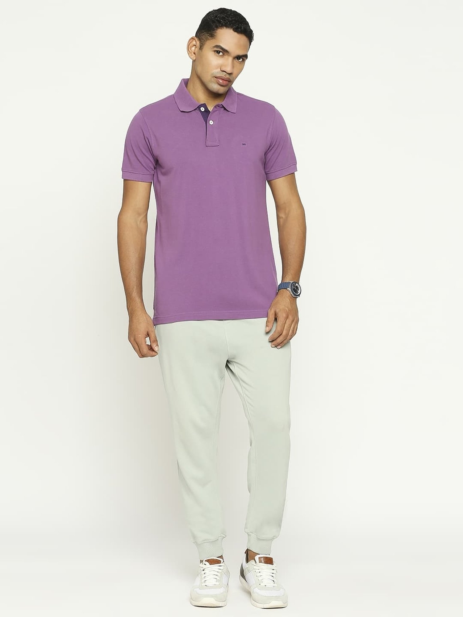 Basics Grey Cotton Jogger Fit Texture Joggers