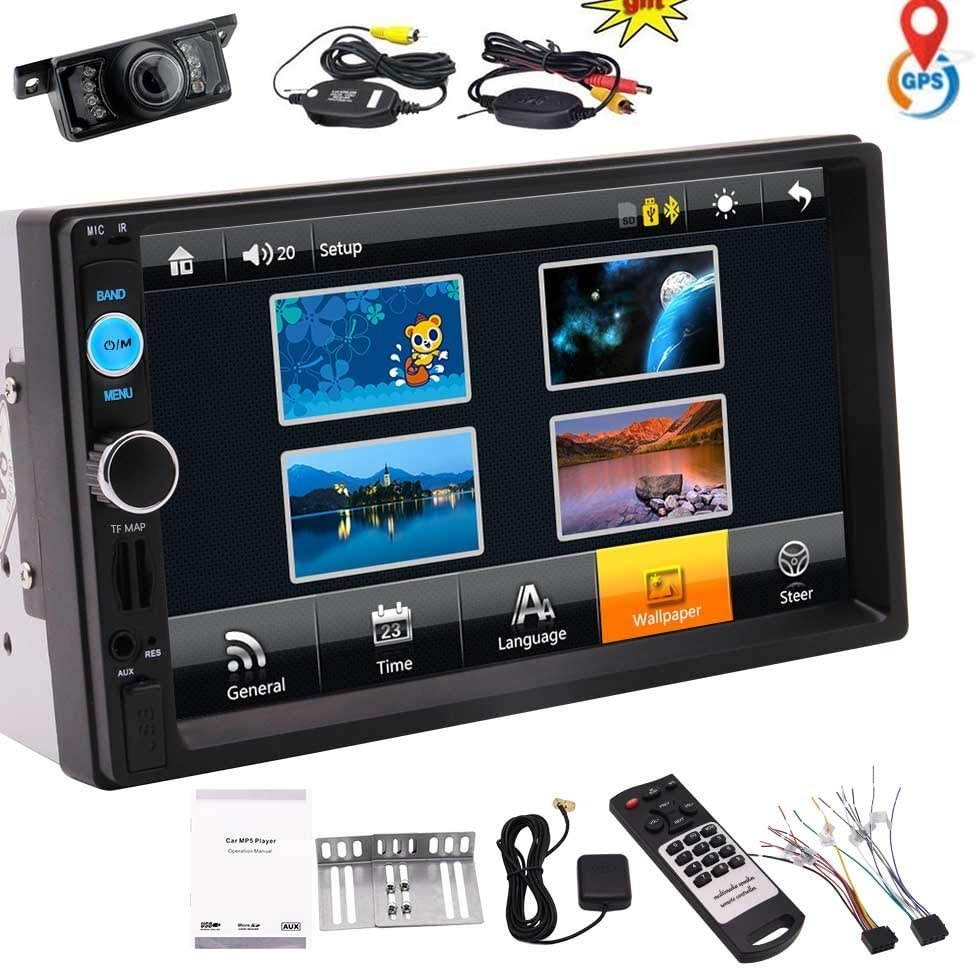 Eincar 7-inch in Dash Double DIN Car Player Auto Audio Stereo Capacitive Touch Screen with 8GB GPS Navigation Map Card Bluetooth Music Video from USB/SD FM Radio for Universal Remote Control Wireles