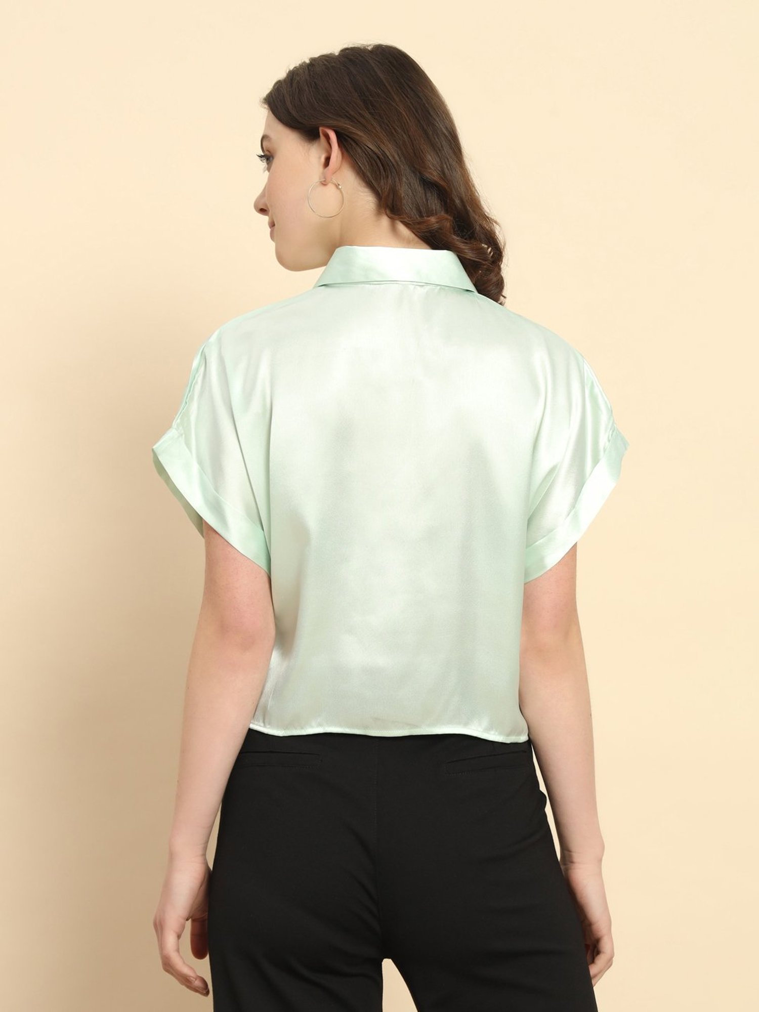 Trend Arrest Mint Green Crop Shirt