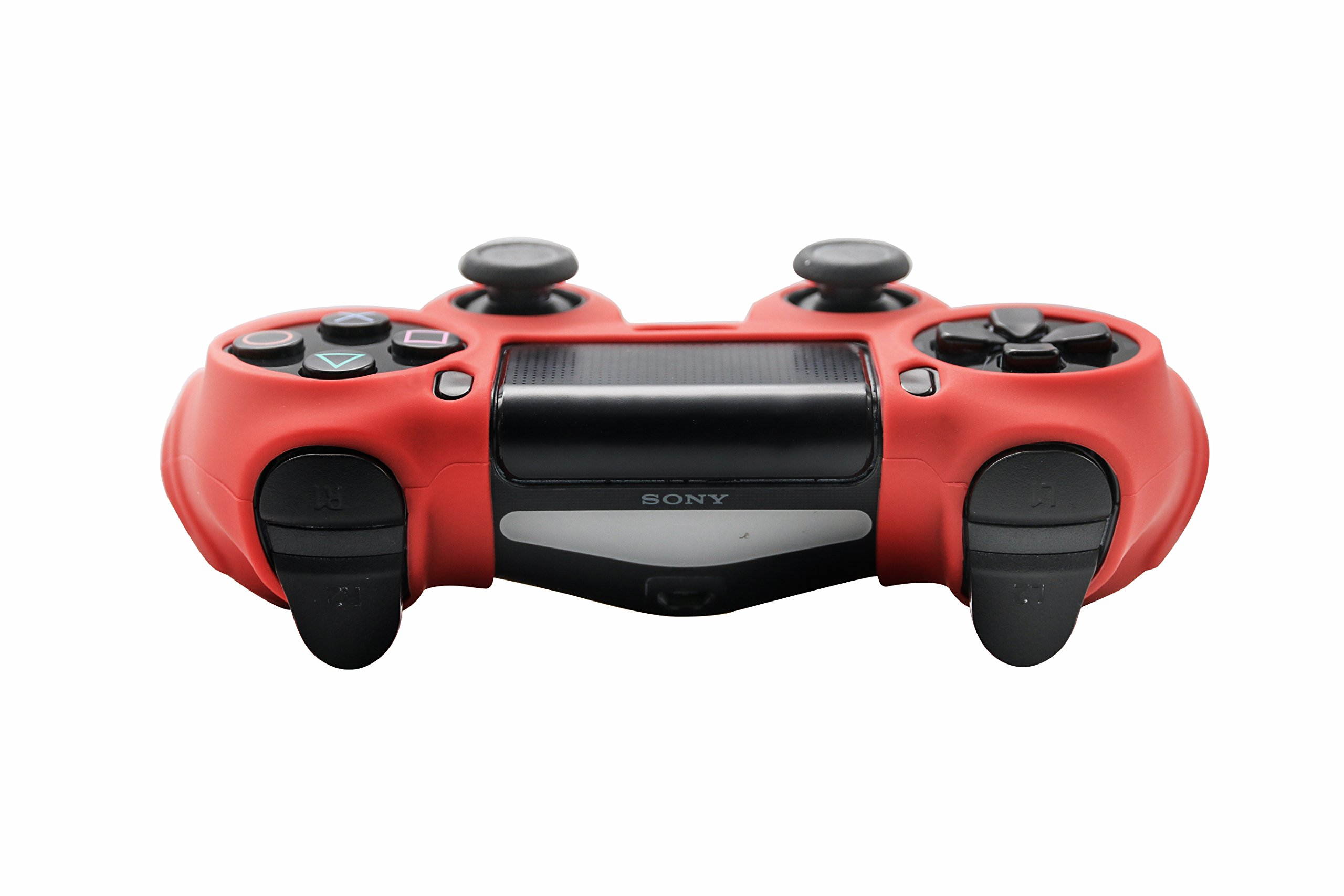 PS4 Controller Grip Skin Anti-Slip Silicone Case Cover for Sony Playstation 4 PS4/Slim/Pro Controller with 8 x FPS Pro Thumb Grips (Red)