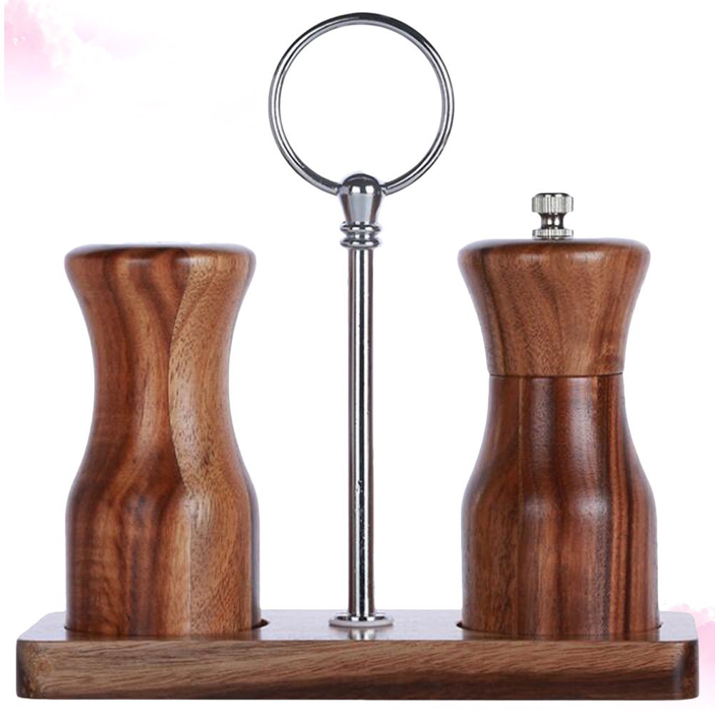 1 Set Pepper Grinder with Salt Pot Manual Pepper Mill Wood Bottle Salt Mill Cruet Cooking Grinding Tool (Coffee)