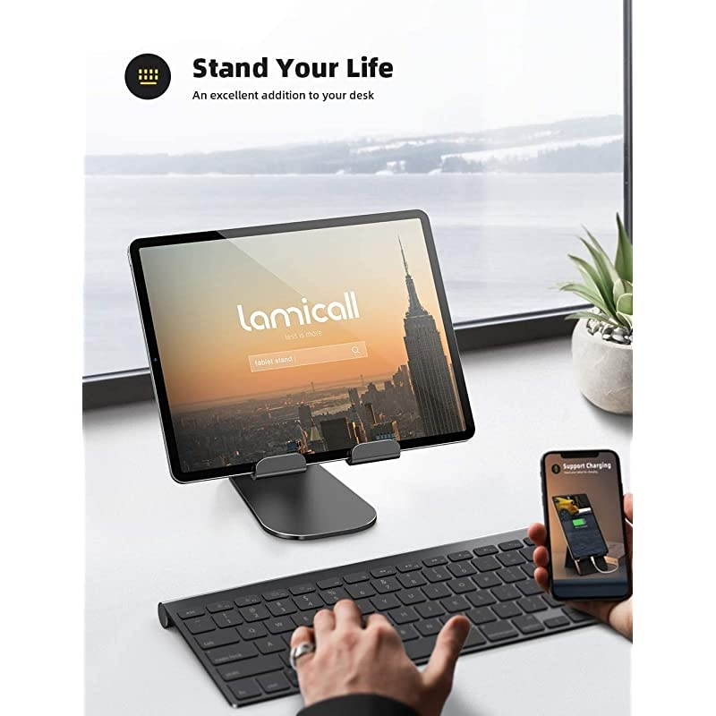 Tablet Stand Adjustable,  Tablet Stand : Desktop Stand Holder Dock Compatible with Tablet Such as iPad 2018 Pro 9.7, 10.5, Air Mini 2 3 4, Kindle, Nexus, Accessories, E-Reader (4-13'')-Black