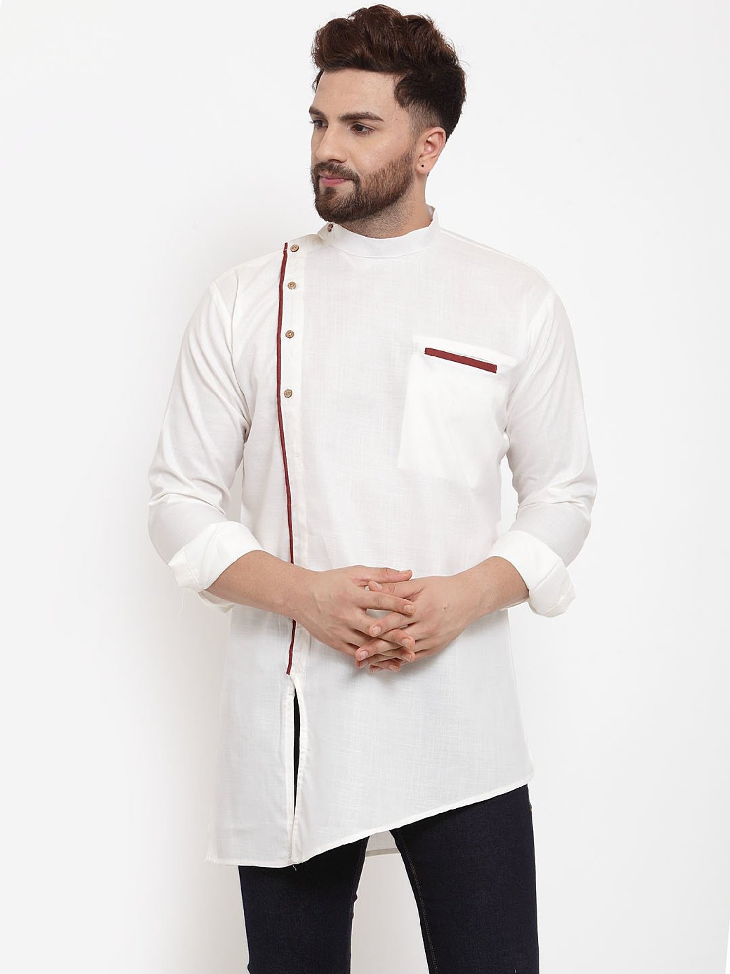 Manthan Fawn & White Regular Fit Kurta