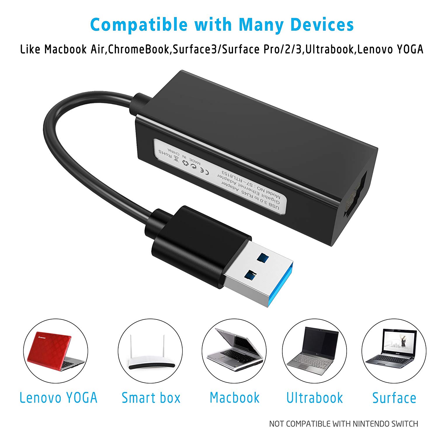 Updated USB Network Adapter, USB 3.0 to 10/100/1000 Mbps RJ45 Gigabit Ethernet Adapter Superspeed for Macbook, Mac Pro/mini, iMac, Windows, Surface Pro, Notebook PC and More