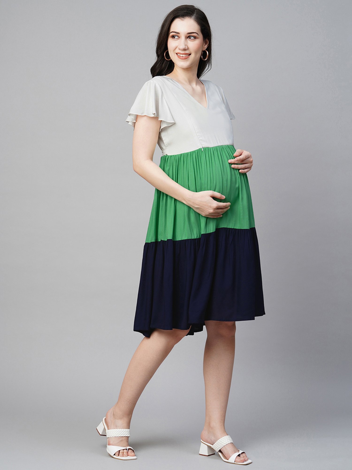 MomToBe Multicolored Color-Block Maternity Dress