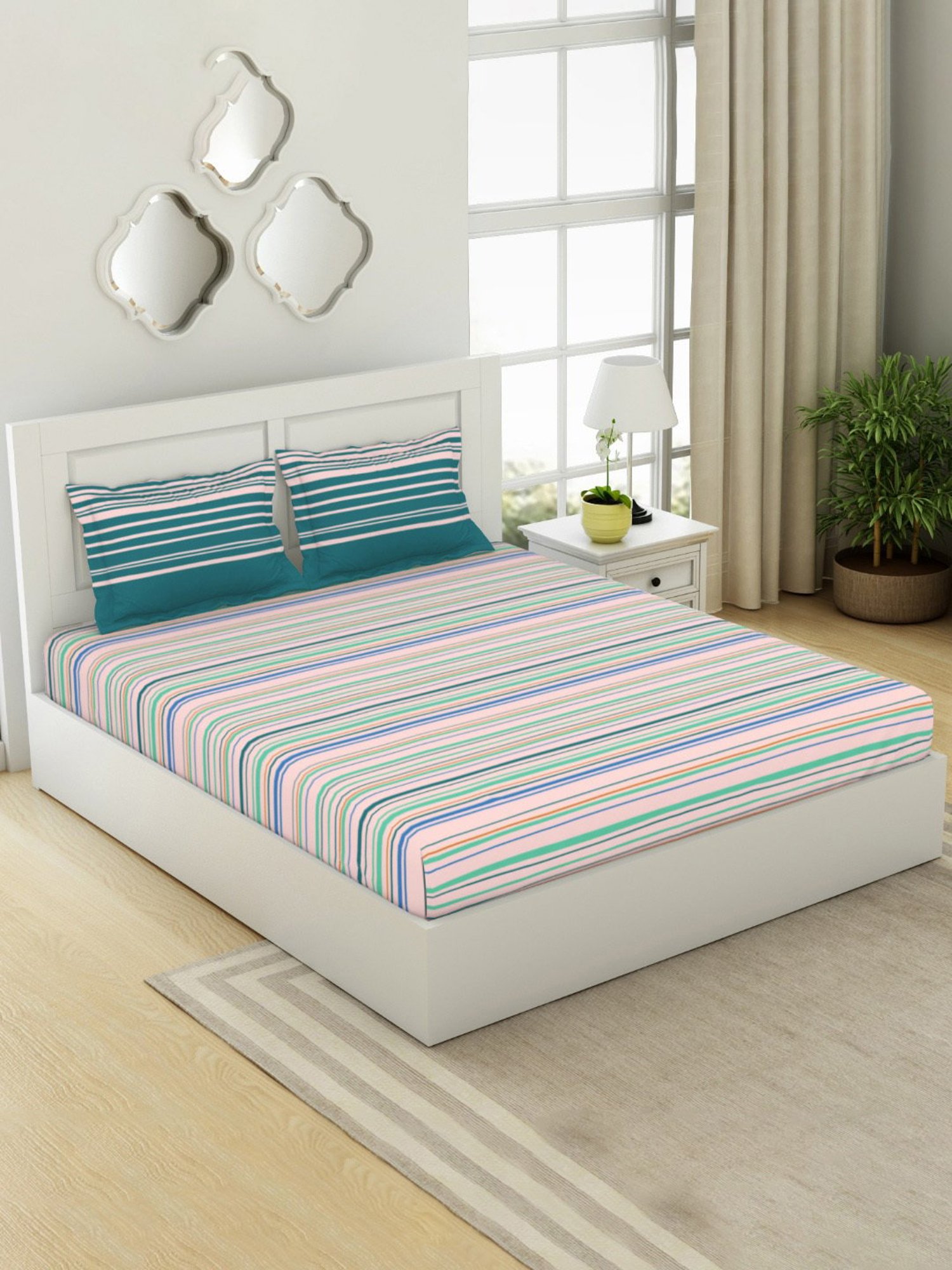 Spaces Gypsy Abstract Violet 144 TC Cotton Double Bedsheet With 2 Pillow Covers