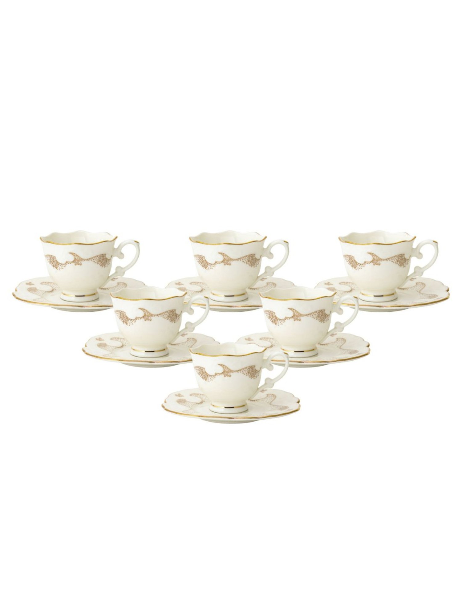 Clay Craft Colour White Line Fine Ceramic Cup Saucer Set of 12 ( 6 Cups + 6 Saucers) - 180 ml each