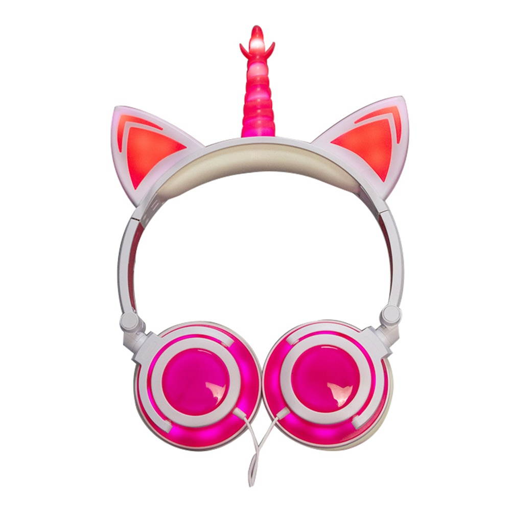 LX-UR107 Foldable Cat Ear Headphone Flashing LED Lights for PC Laptop 3.5mm AUX Rechargeable Over-ear Headset Adjustable Headband Kids Earphone