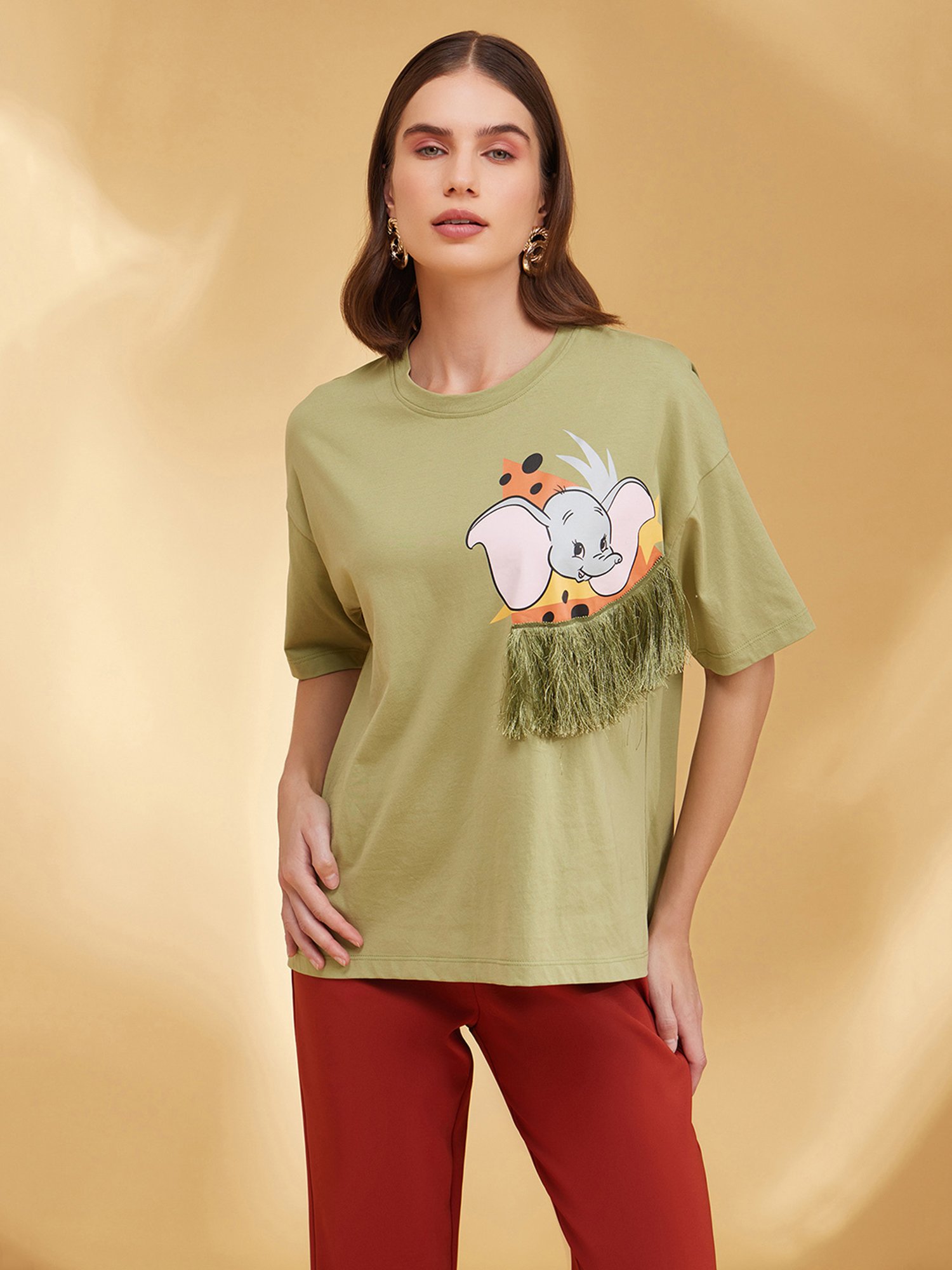 Kazo Olive Printed Oversized T-Shirt