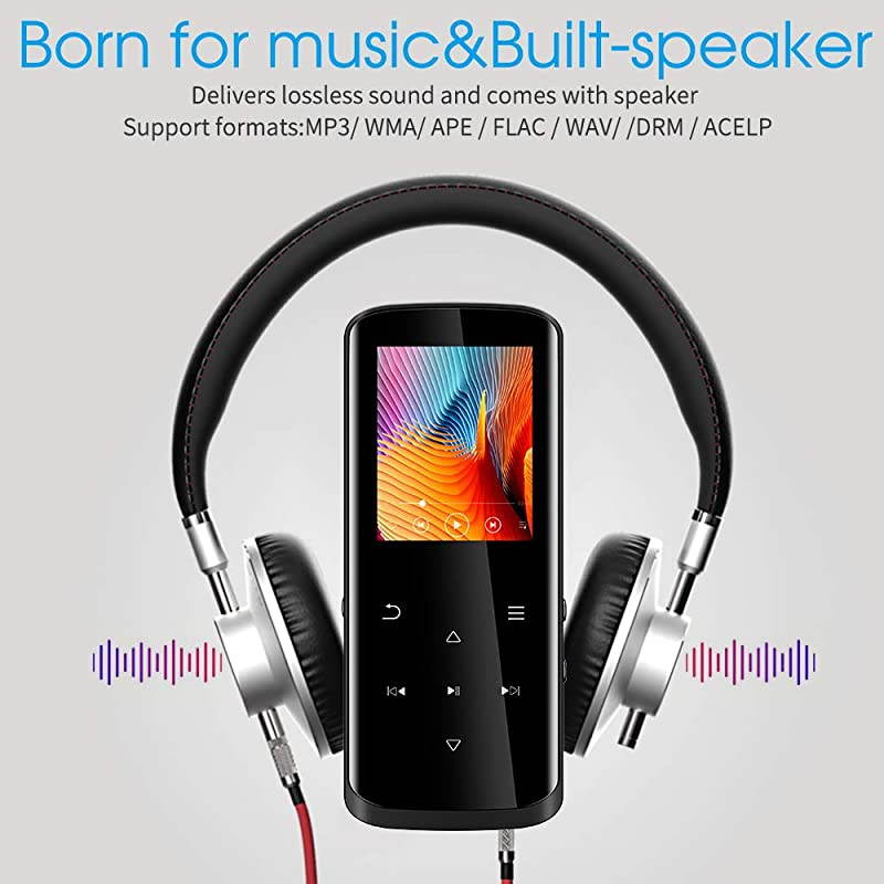 Player16GB Player with BluetoothBuiltin SpeakerPortable HiFi Lossless Sound Music Player with FM Radio Voice Recorder Touch Button with Screen Support up to 128GBBlack