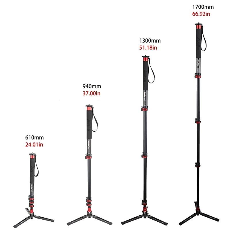 A324D Aluminum 67 Inch Video Monopod 4 Section with Tripod Feet Compatible for DSLR Camera Camcorder