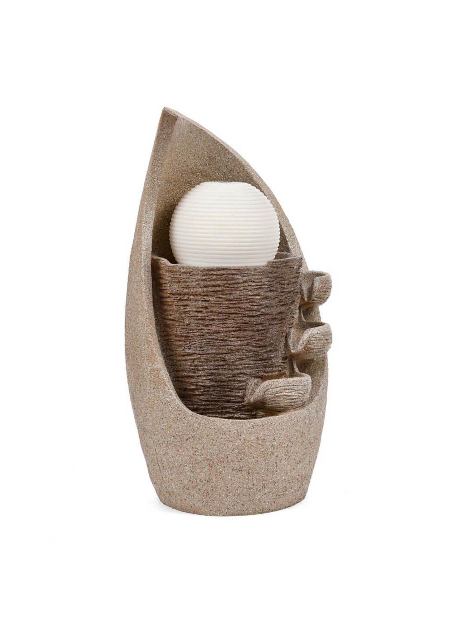 @home Beige Resin Trio Diyas Decorative Water Fountain With Led Light
