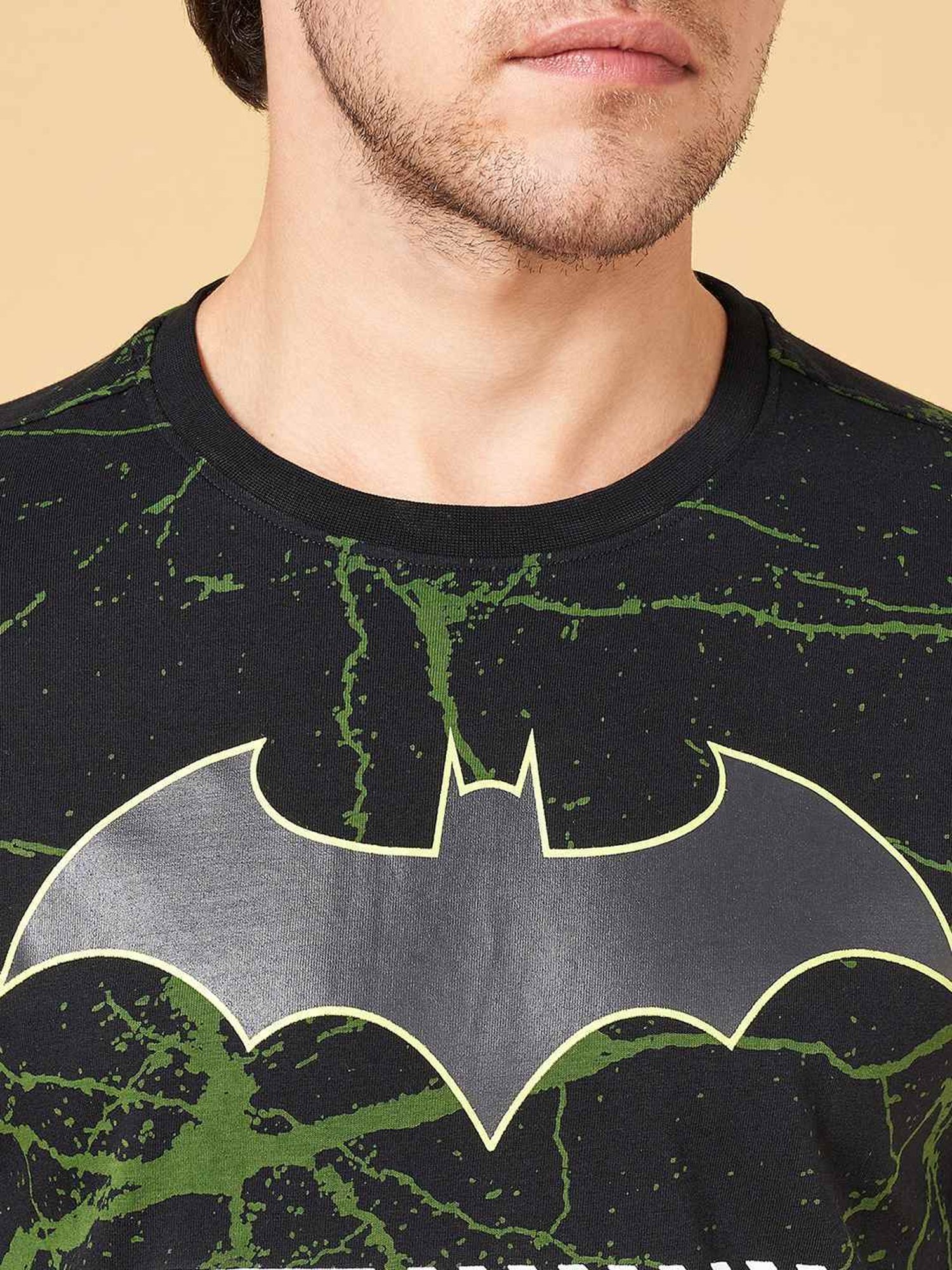 SF Jeans by Pantaloons Jet Black Cotton Slim Fit Printed T-Shirt