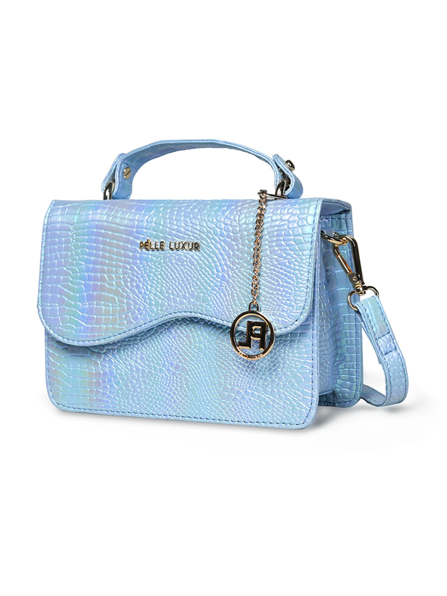 PELLE LUXUR Light Blue Animal Effect Small Cross Body Bag