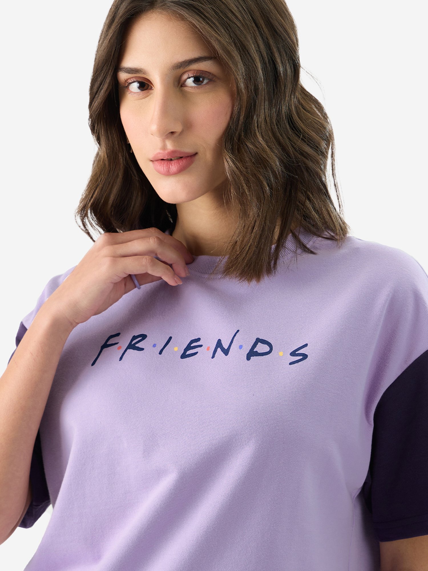 The Souled Store Lavender Cotton Graphic Print Oversized T-Shirt