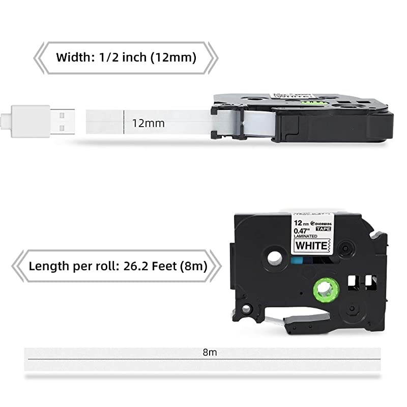 Compatible Label Tape Replacement for Brother Ptouch TZe-231 TZe231 TZ-231 TZ231 12mm 0.47 inch Laminated TZe TZ Label Tape, Black on White, for Brother PTD210 PTH110 PTD400 PTD600, 4 Pack