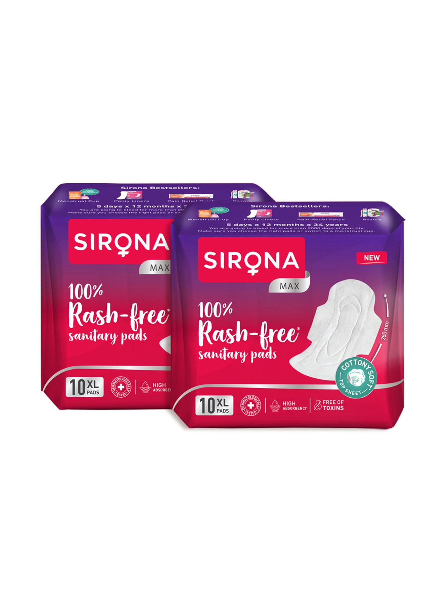 Sirona Cottony Soft Rash Free Sanitary Pads for Women Extra Large - Pack of 2
