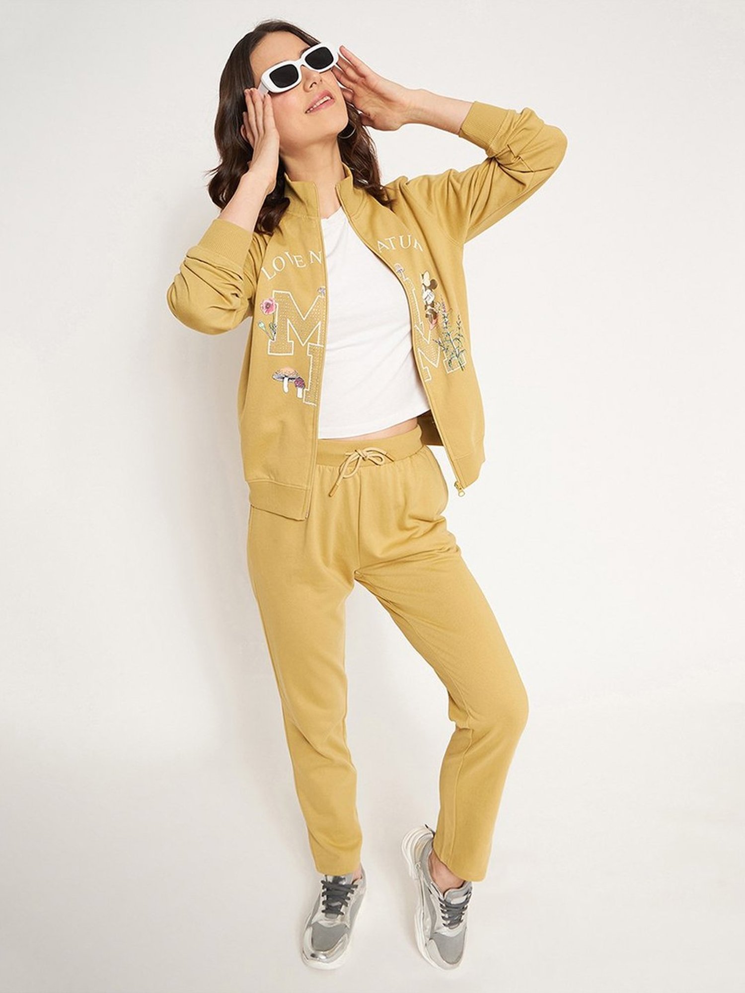 MADAME M Secret Beige Printed Sports Tracksuit