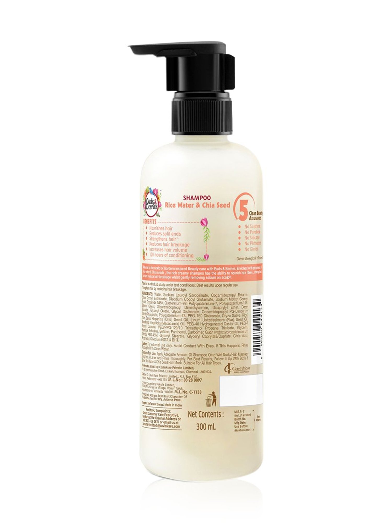 Buds & Berries Rice Water & Chia Seed Nourishes Hair Shampoo - 300 ml