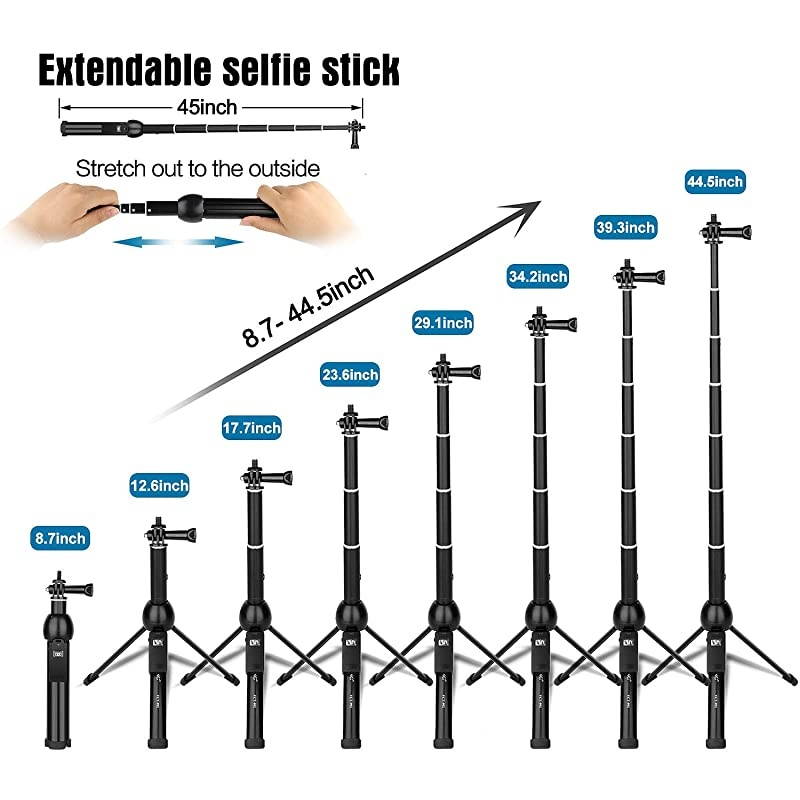 Stick Tripod AllinOne 45 Extendable Phone Tripod Stand Stick with Wireless Remote Compatible for iPhone 11 Pro XS Max XR X SE 8 7 6S Plus Android Samsung Galaxy S10 S9 OnePlus Gopro