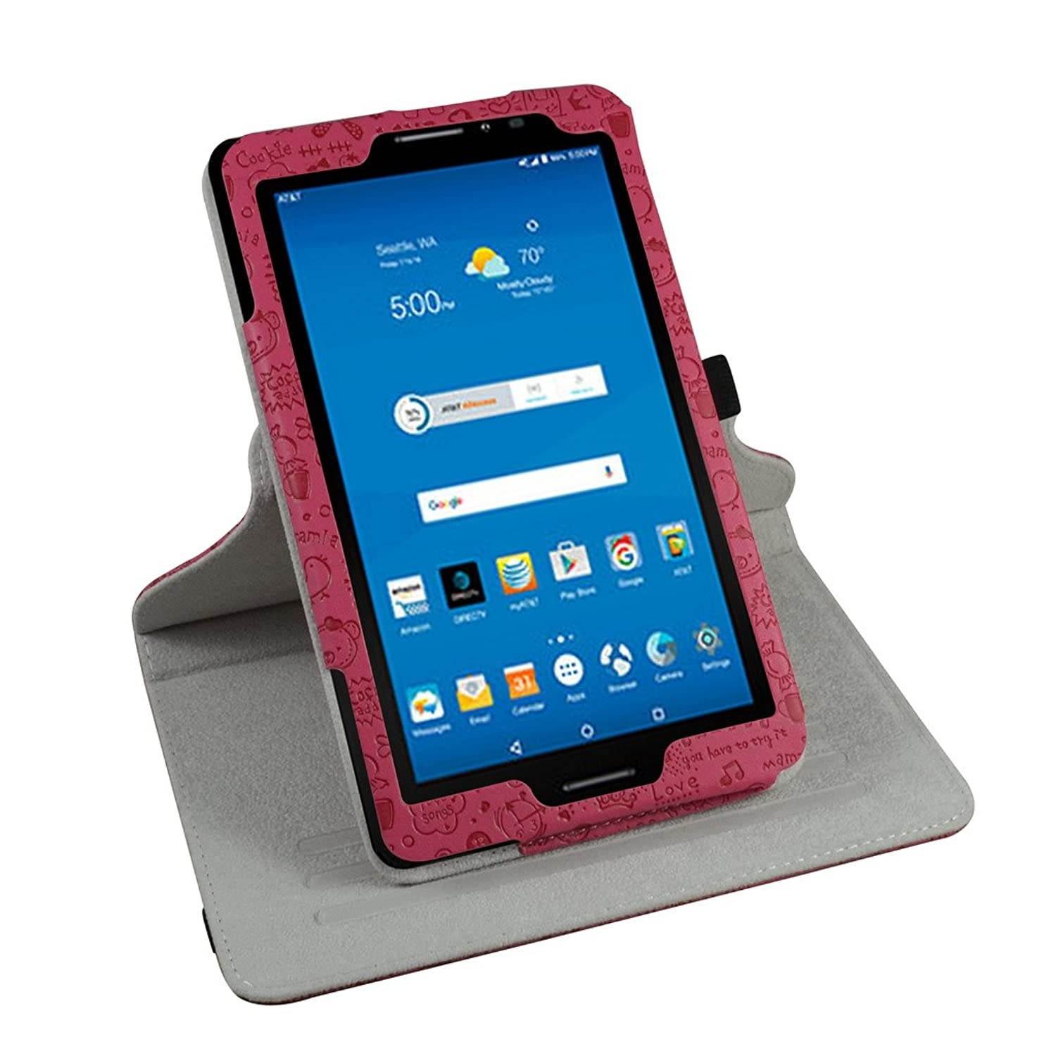 AT&T Trek 2 HD Rotating Case (Model 6461A),Mama Mouth 360 Degree Rotary Stand with Cute Cover for 8" ZTE Trek 2 HD K88 /ZPad 8 K81 Android Tablet,Rose Red