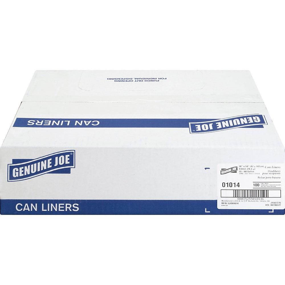 Genuine Joe Trash Can Liner 55-60 Gallon .8Mil 38"x58" 100/BX Clear 01014