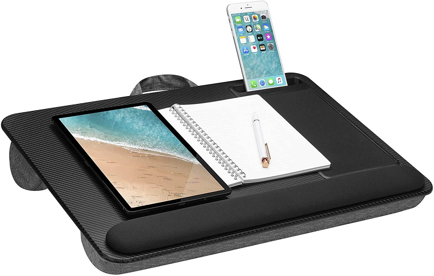 Home Office Pro Lap Desk with Wrist Rest, Mouse Pad, and Phone Holder - Black Carbon - Fits Up To 15.6 Inch Laptops - style No. 91598
