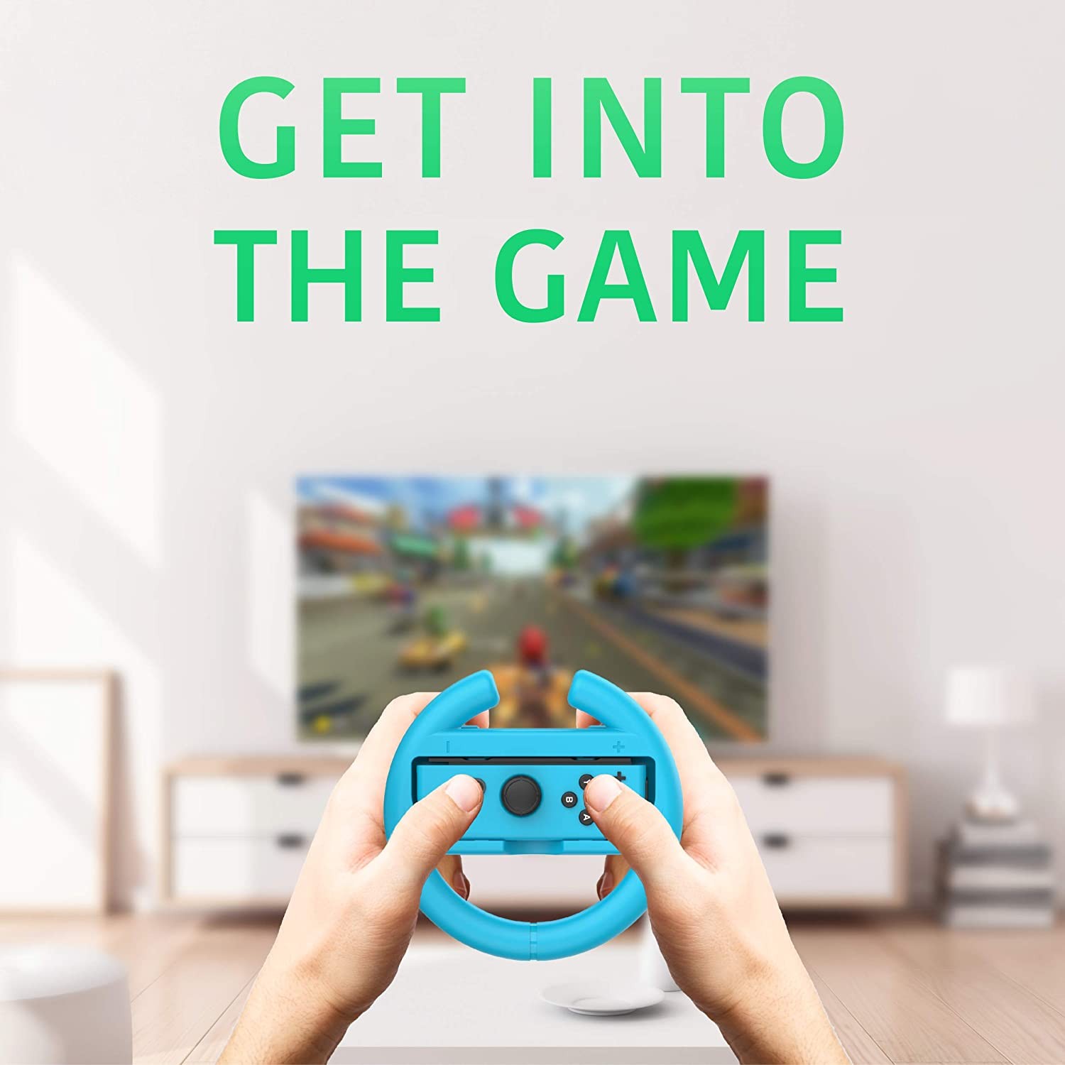 Steering Wheel Controller for Nintendo Switch (2 Pack) - Racing Games Accessories Joy Con Controller Grip for Mario Kart, Blue/Red Combo