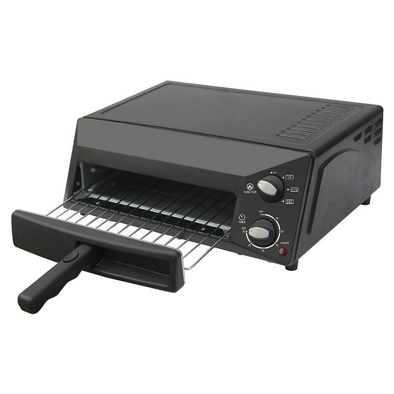 Magic Chef HQPZO13B Electric Kitchen Countertop 12 Inch Pizza Oven Maker Appliance Machine with Fold Away Handle and Removable Crumb Tray, Black