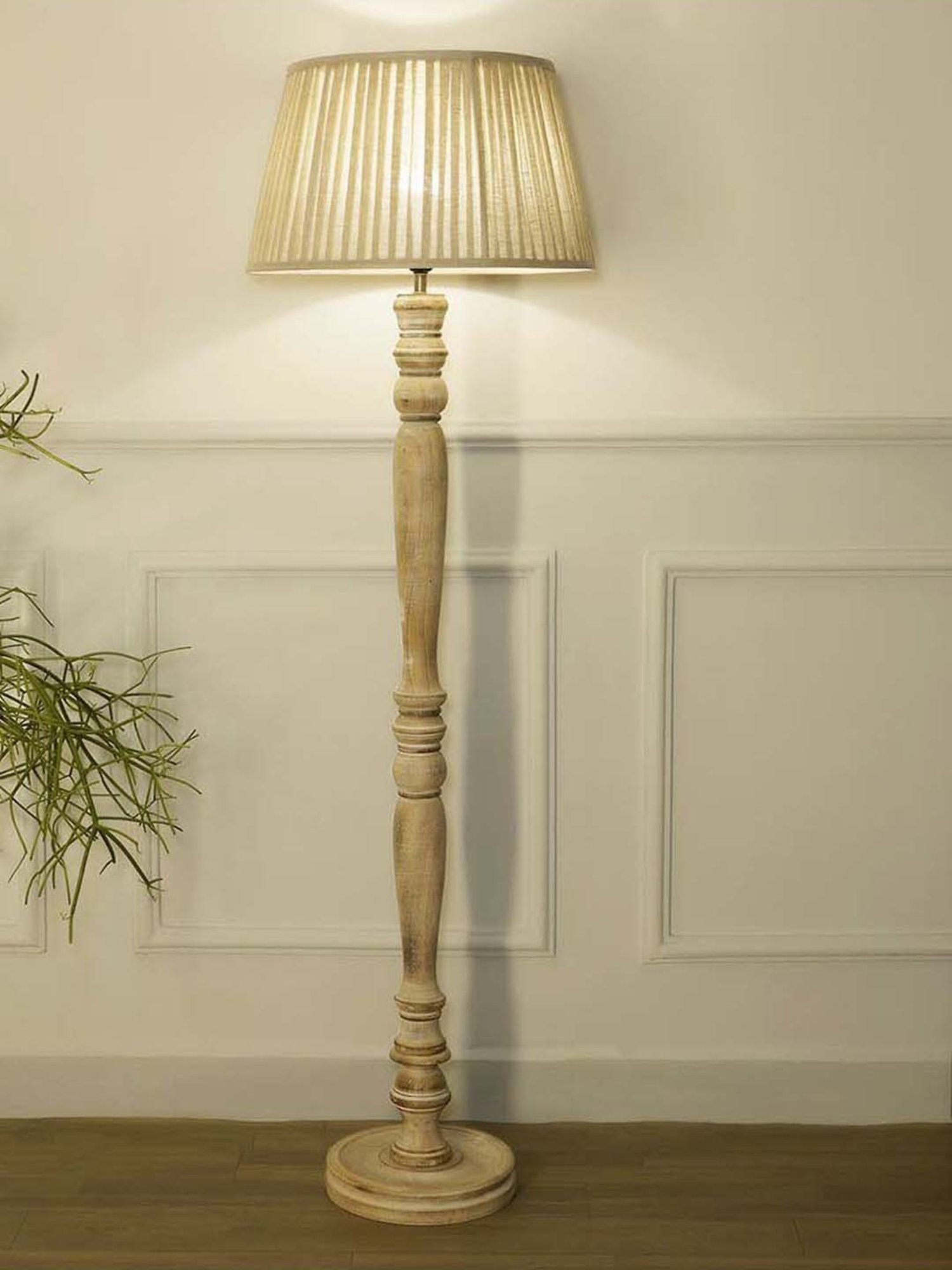 Kapoor E Illuminations Siemon Distress White Wood Single Light Floor Lamp