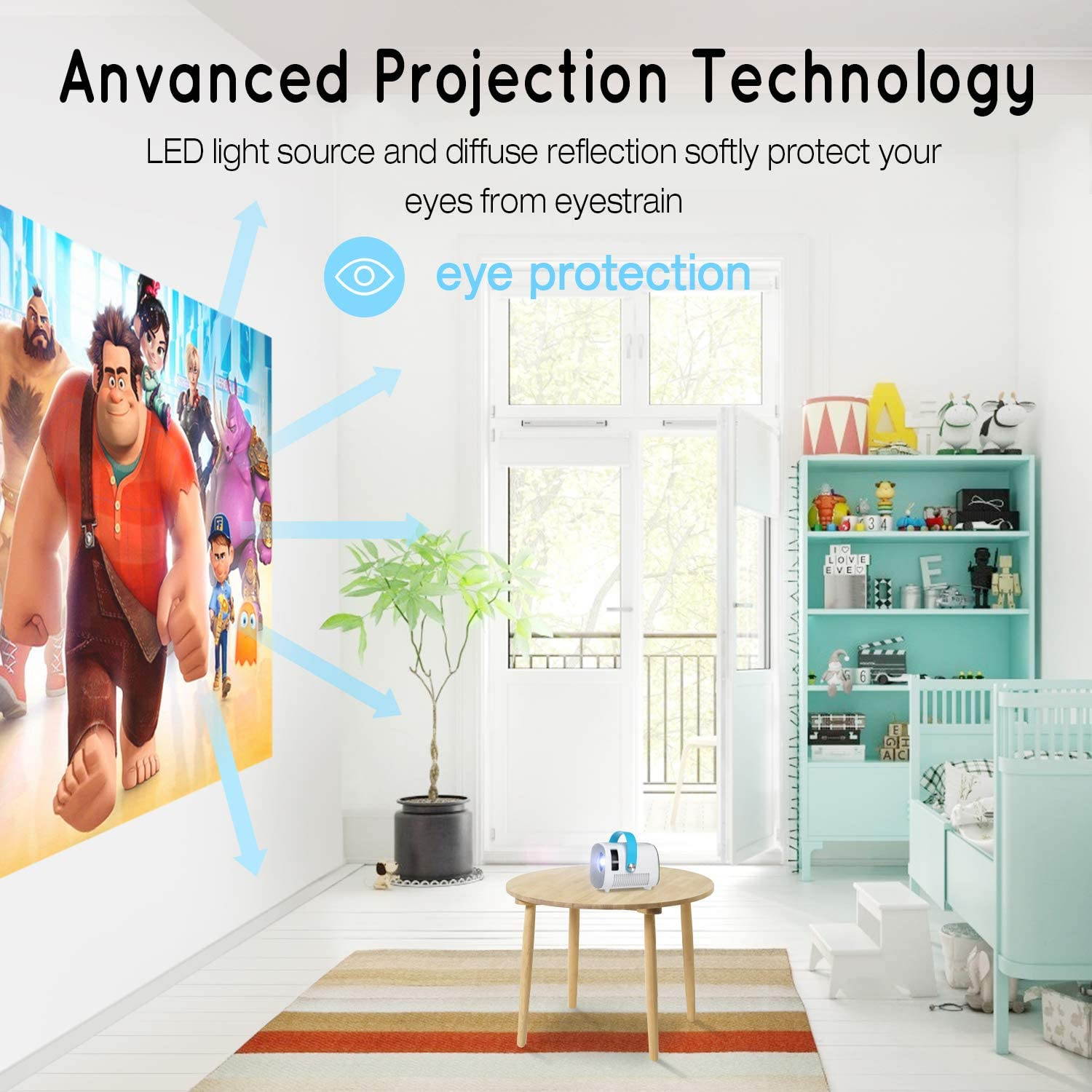 Mini Projector, GooDee YG230 Video Projector, LED Portable Home Theater Projector 1080P Supported, Compatible with PS4, PC via HDMI, VGA, TF, AV and USB, for Kids