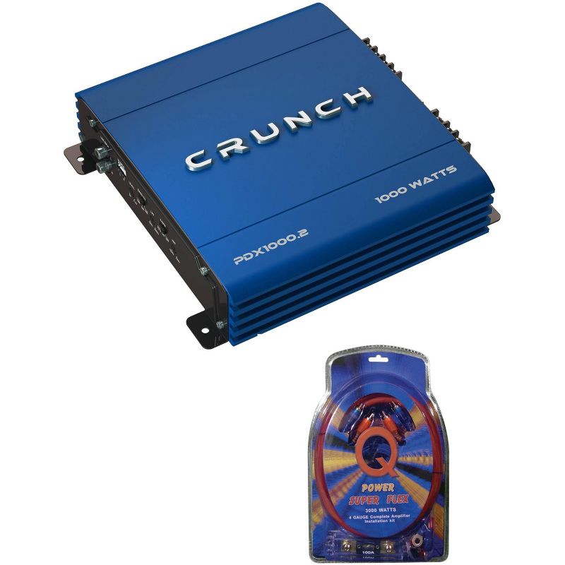 Crunch PowerDriveX 1000W 2 Channel Blue A/B Car Amplifier + 4-Gauge Wiring Kit