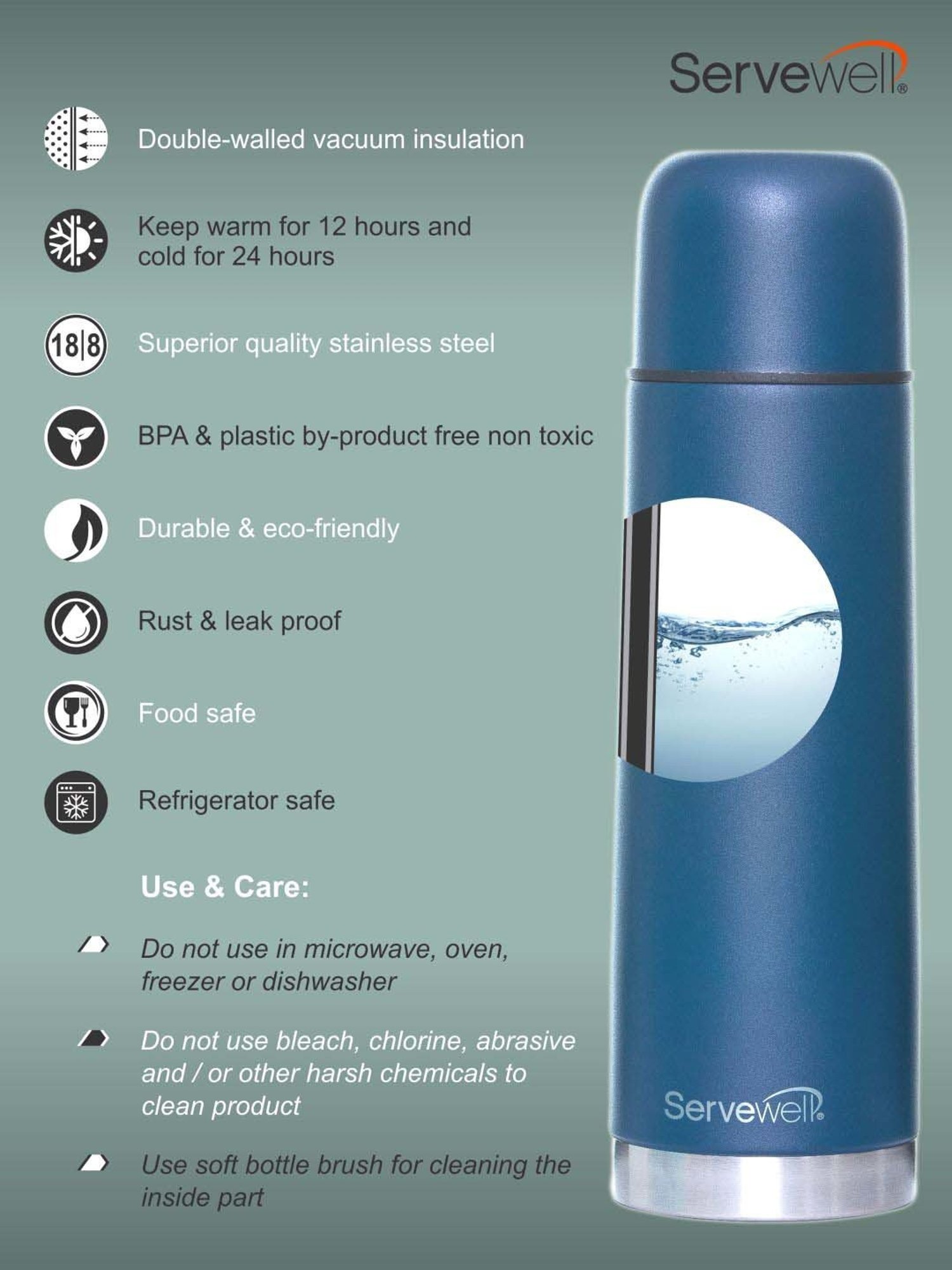 Servewell Navy Blue Steel Graffe - Ss Vacuum Flask (0.75 L)