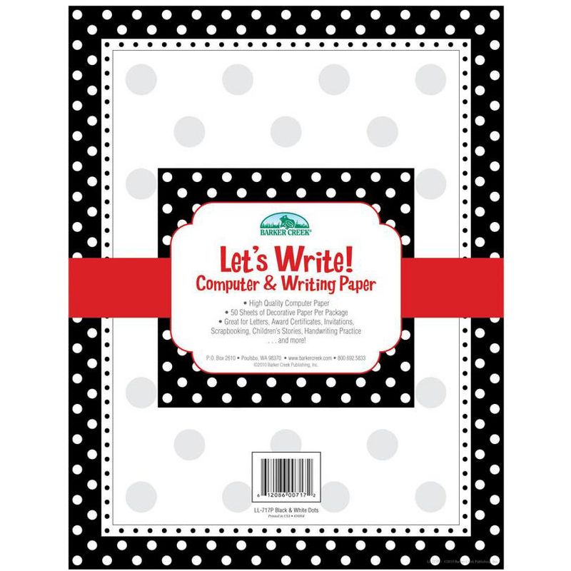 Barker Creek Black/White Dots Computer Paper, 8-1/2 x 11 Inches, 50 Sheets