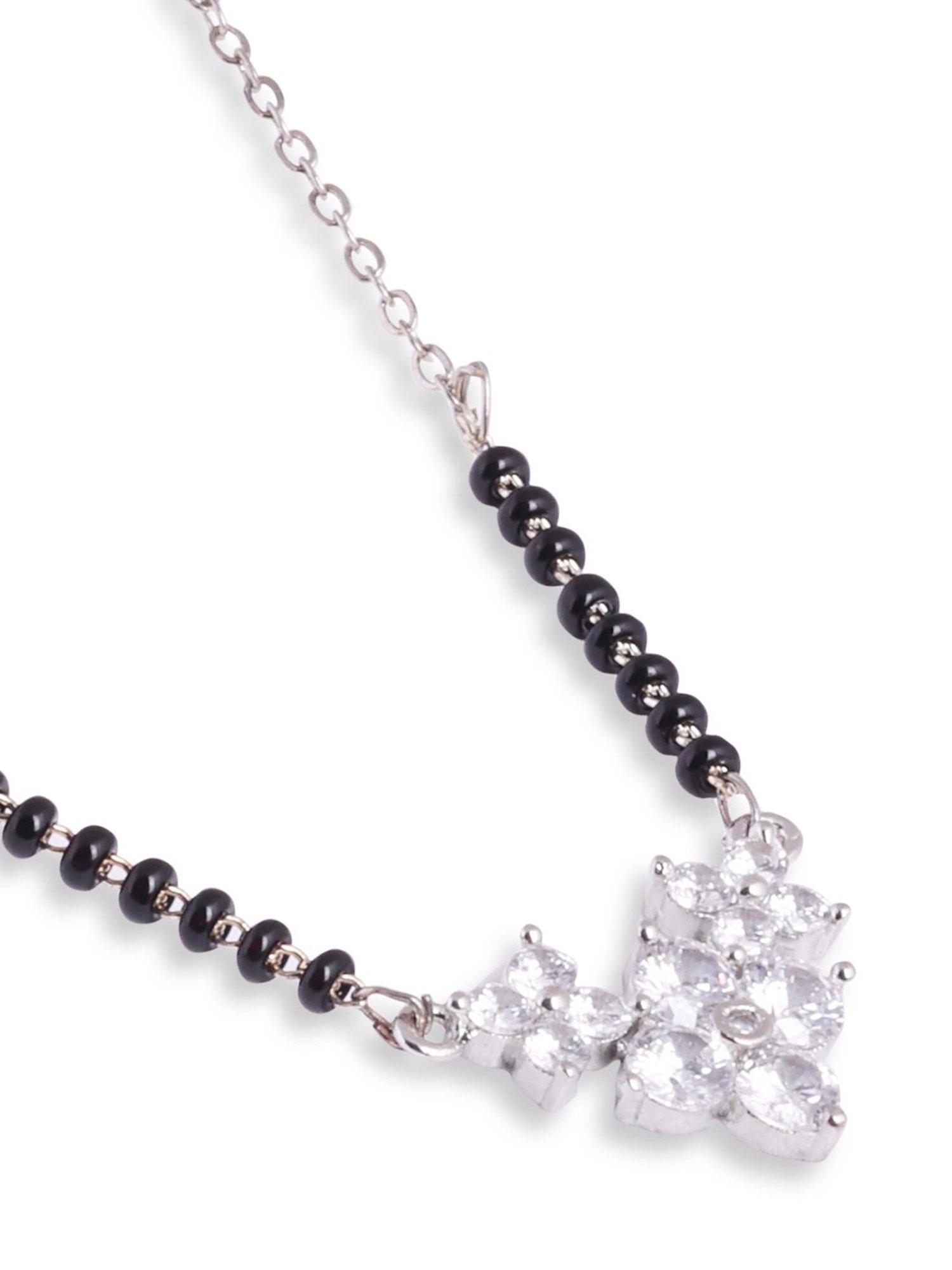 Abdesigns Gold-Plated American Diamond & Black Beaded Mangalsutra