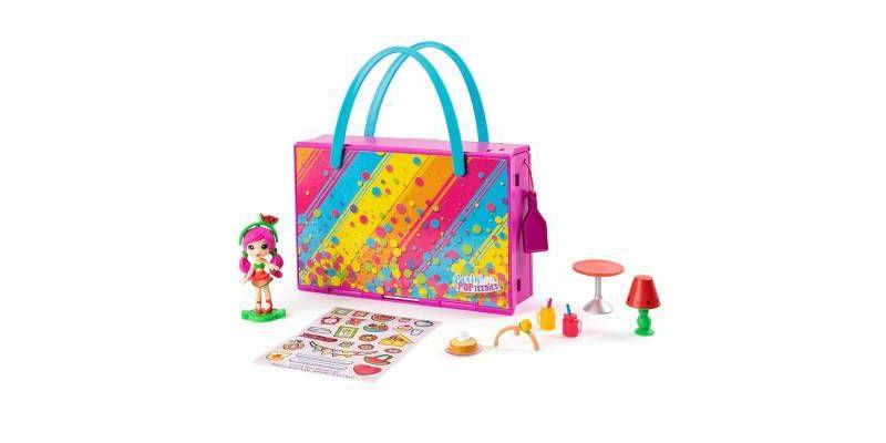 Party Popteenies Summer Pop Party Tutti Frutti Party Pop Gift Bag with Collectible Dolls Mini Furniture and Confetti