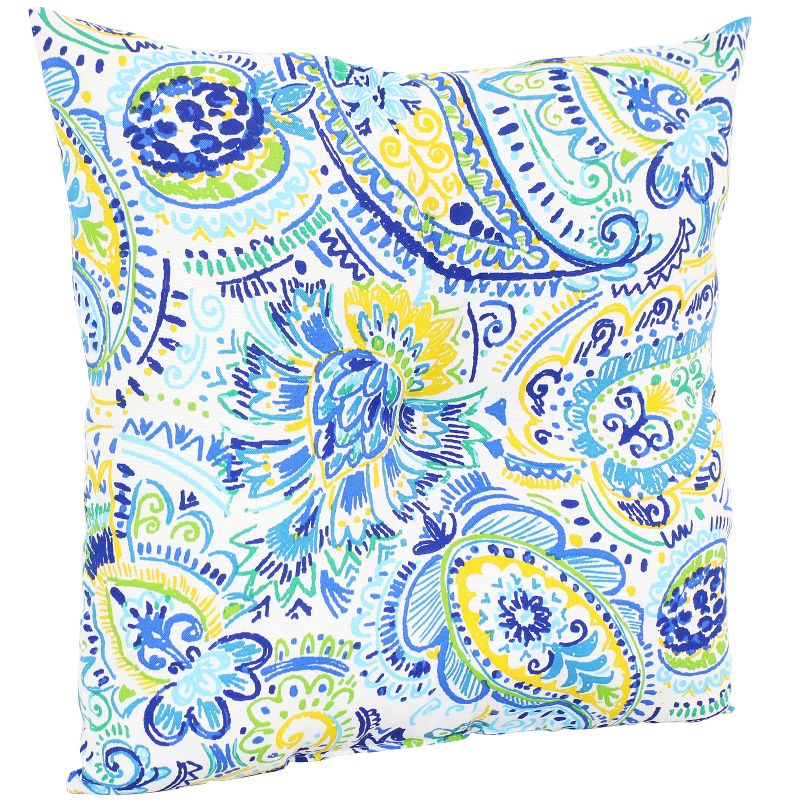Sunnydaze Indoor/Outdoor Weather-Resistant Polyester Square Tufted Pillow with Zipper Closures - 19" - Aqua Paisley - 2pk