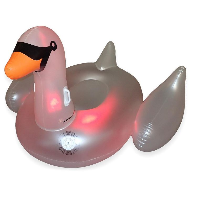 Swimline 75" Giant LED Lighted Color Changing Swimming Pool 1-Person Ride-On Swan Float Lounger - Clear