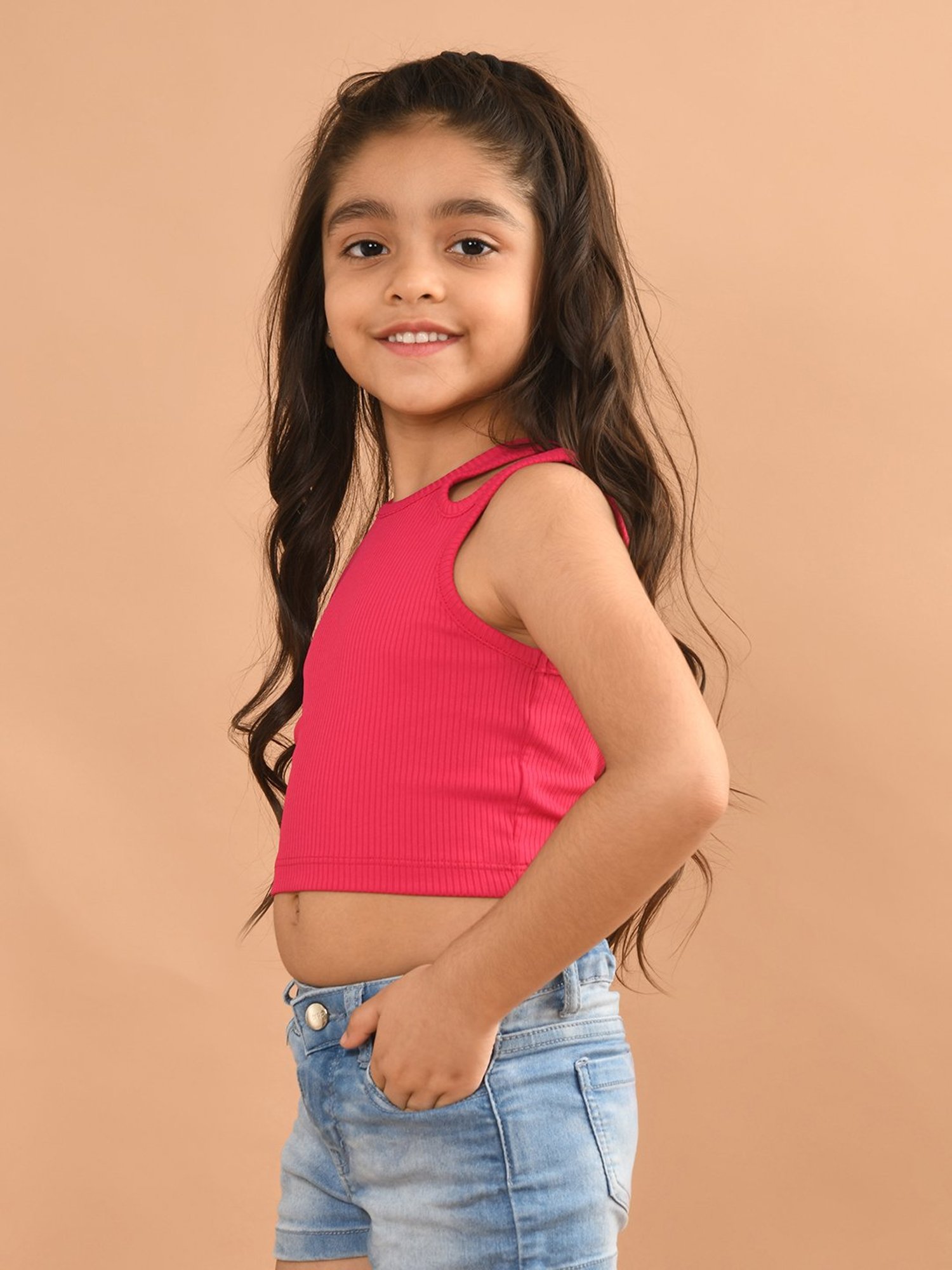 LilPicks Kids Dark Pink Solid Crop Top