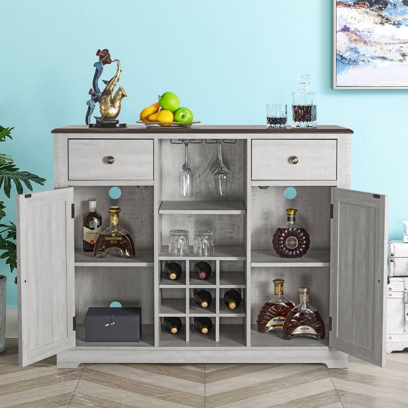 47" Wood Bar Cabinet with Brushed Nickel Knobs White - Home Essentials