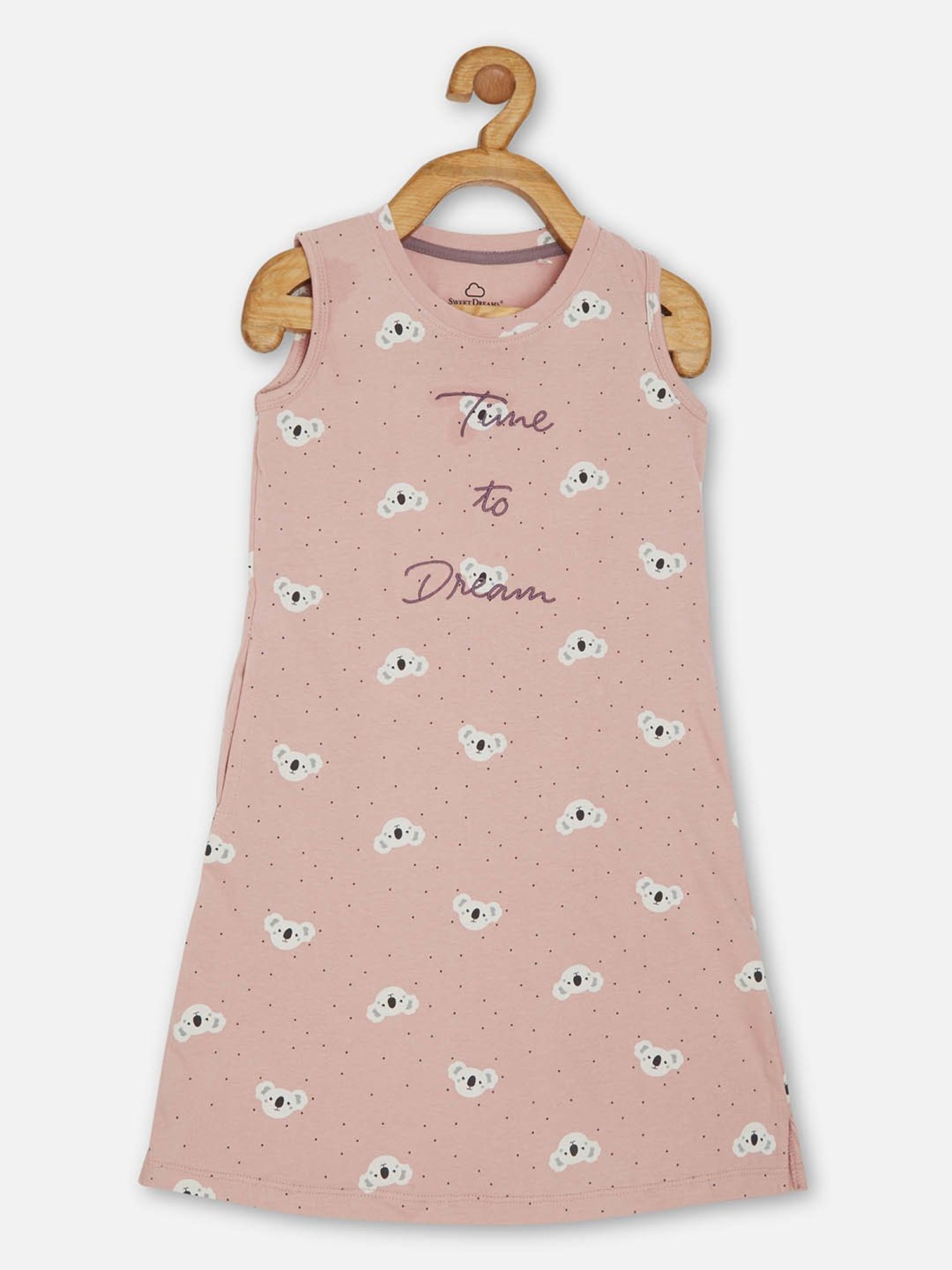 Sweet Dreams Girls Light Pink Printed Nighty
