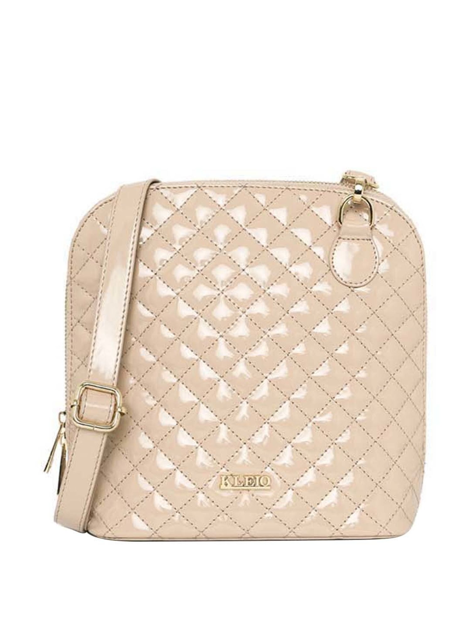 KLEIO Cream Rivets Medium Sling Handbag