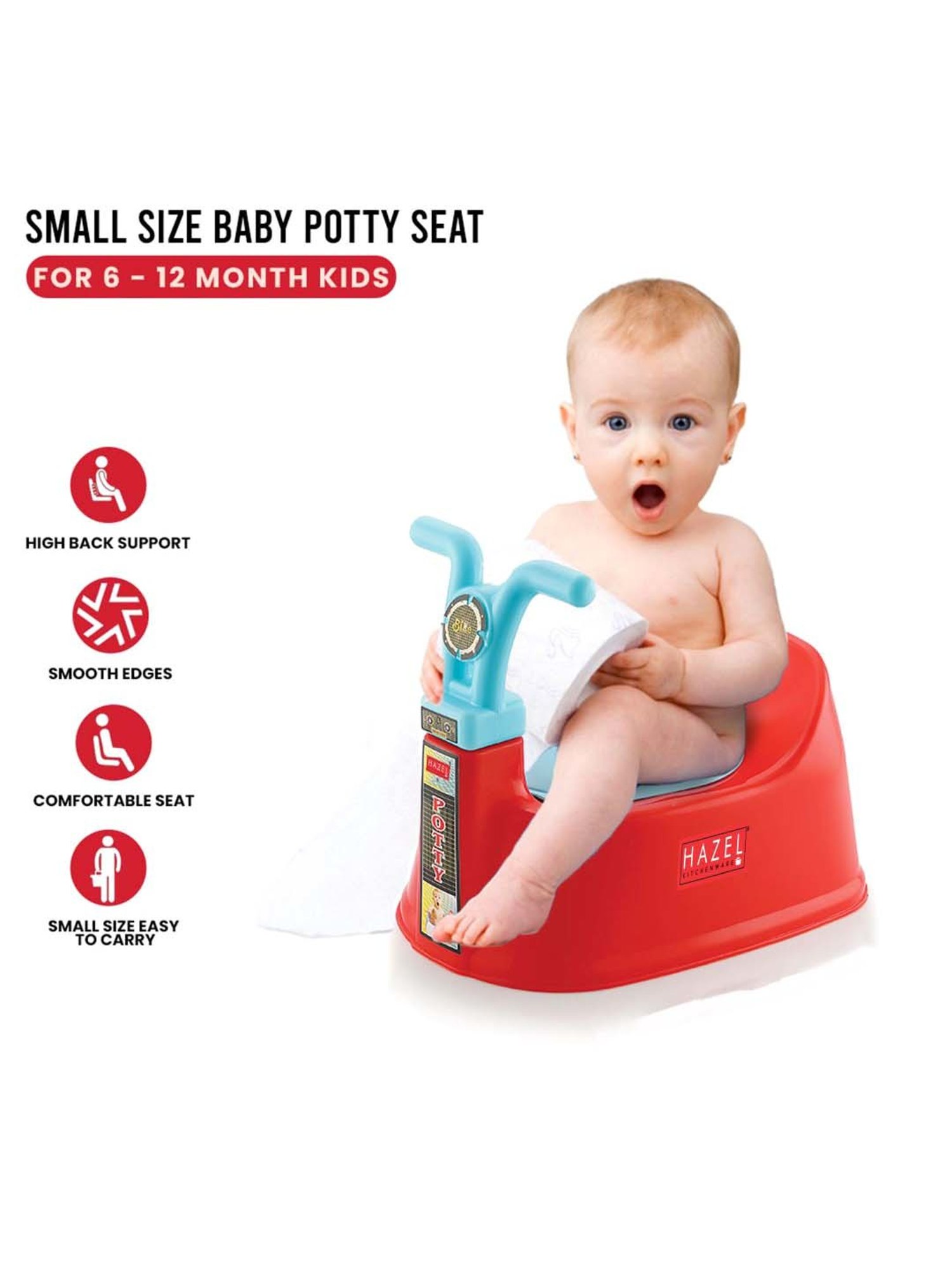 HAZEL Red & Blue Plastic Bike-Shaped Baby Toilet Chair With Closing Lid